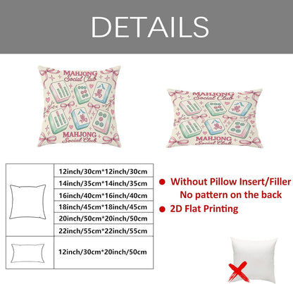 Mahjong Tiles Throw Pillow Covers Set of 2, Playful Fanciful Hearts Bows Casual Pastel Peach with Hidden Zipper Cover Decorative Pillows for Living Room Apartment Bed Sofa Decor 20x12 Inch