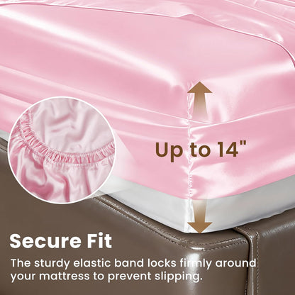 Love's cabin Satin King Sheet Sets - 4 Piece Pink Silky Sheets King Size Bed Set with Deep Pocket, Luxury Silk Feel King Size Satin Sheet Set (1 Flat Sheet,1 Fitted Sheet,2 Pillow Cases)