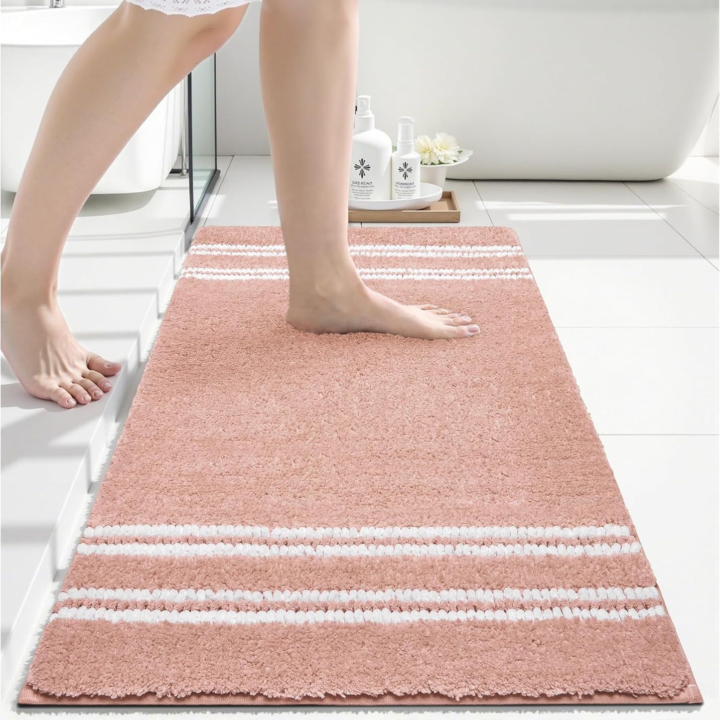 Tyrot Bathroom Rugs Non Slip Washable 24x17, Ultra Soft Super Absorbent Bath Rugs for Bathroom Floor, Shaggy Chenille Bath Rug, Microfiber Plush Quick Dry Bath Mat for Bathtub, Sink and Shower, Coral