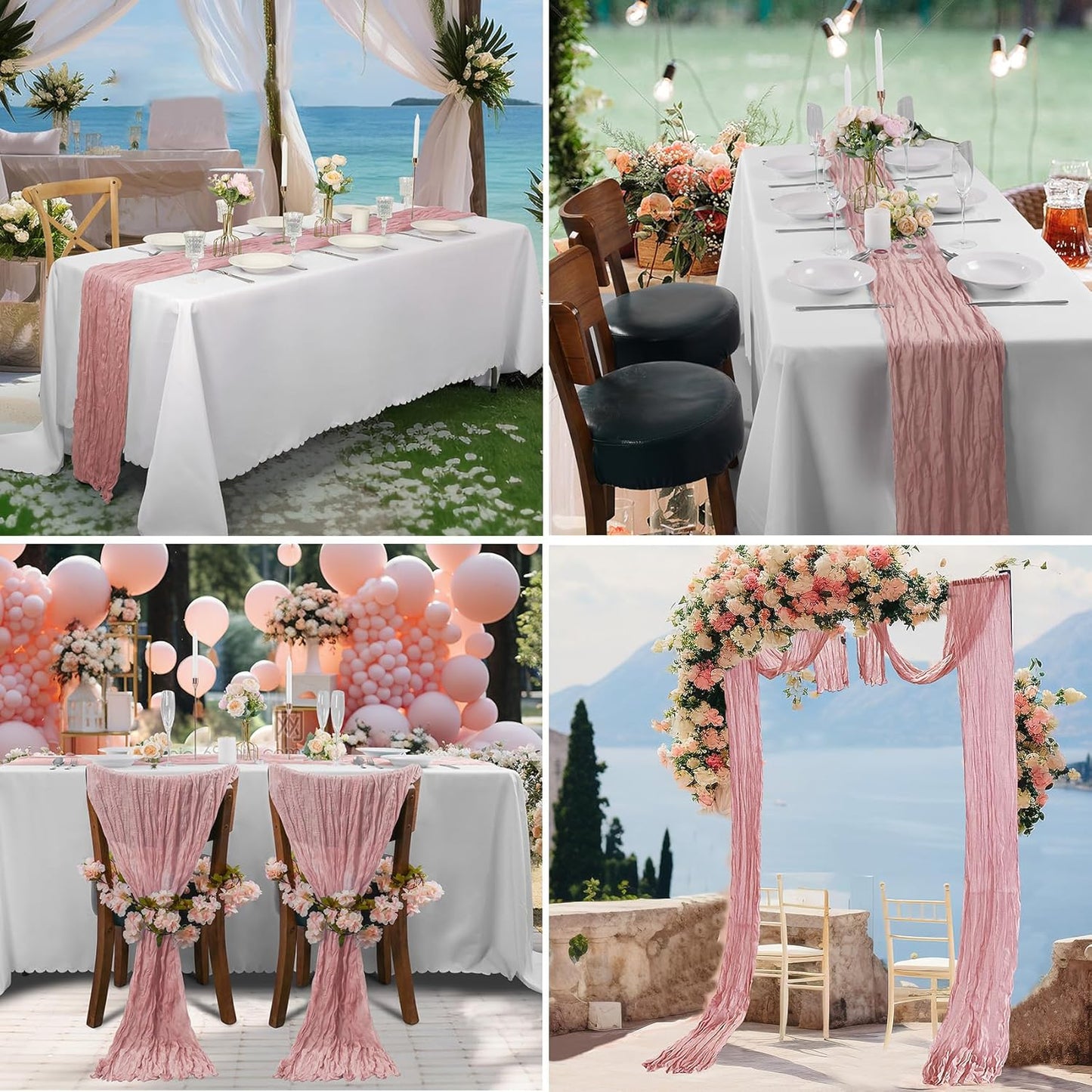Bailarina 12 Pack Cheesecloth Table Runner 17x108 Inch Long Gauze Cheese Cloth 9ft Wrinkled Sheer Table Runner for Wedding Reception Birthday Party Table Decoration (Dusty Pink)
