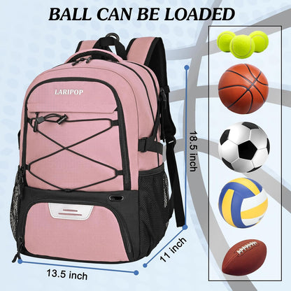 LARIPOP Basketball Backpack Large Basketball Bag with Ball Holder & Shoe Compartment for Adults Men Women