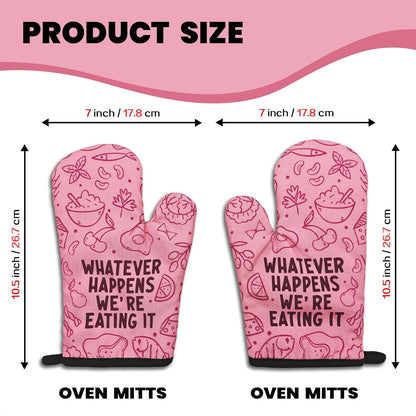 2 Pcs Funny Pink Oven Mitts Whatever Happens We're Eating It Silicone Non-Slip Heat Resistant Oven Mitts with Hanging Loop Kitchen Decor Gifts Great Birthday Gifts for Women Men Chef Baker