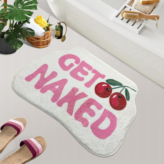 SHIYUE Get Naked Bath Mat Pink Cute Funny Bathroom Rug, Soft Absorbent Water Non Slip, Superior Washable Microfiber Cool Shower Preppy Decor Rug (Cherry 18"x26")