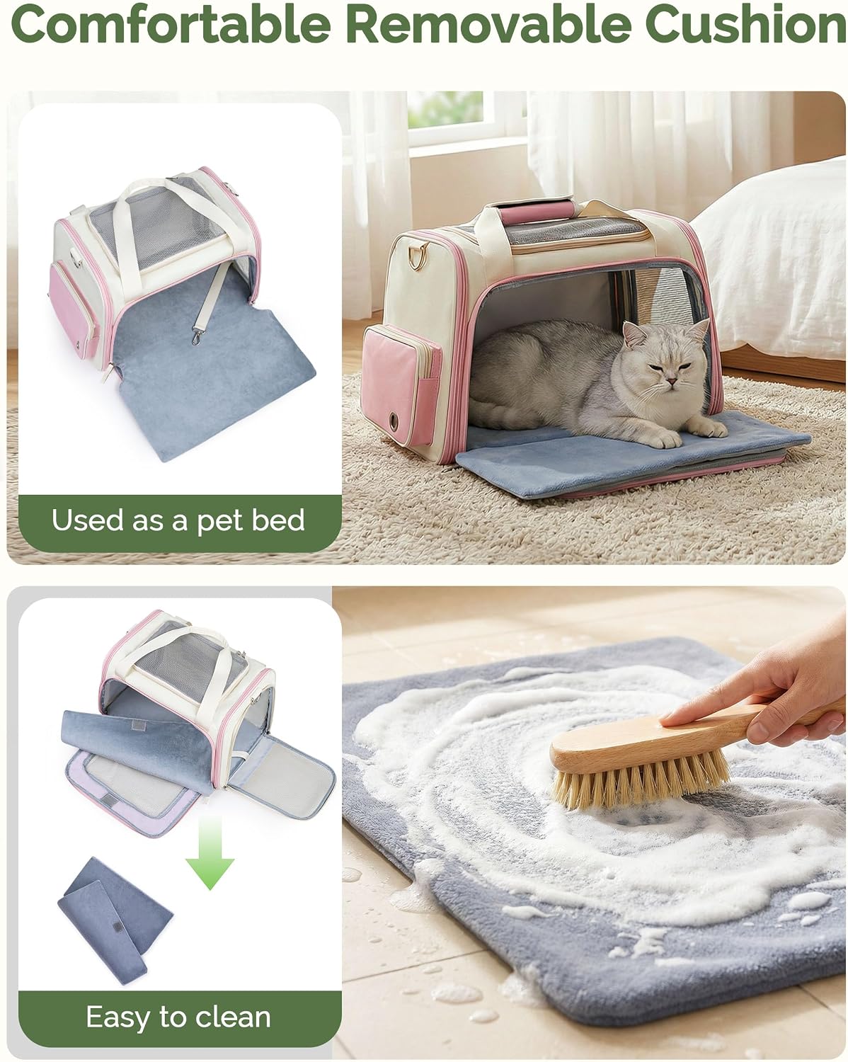 Homespon Soft-Sided Cat Carrier Dog Carrier, 34.5L Airline Approved Pet Carrier, Collapsible Travel Bag with Removable Bed for Small Dogs & Cats (Pink)