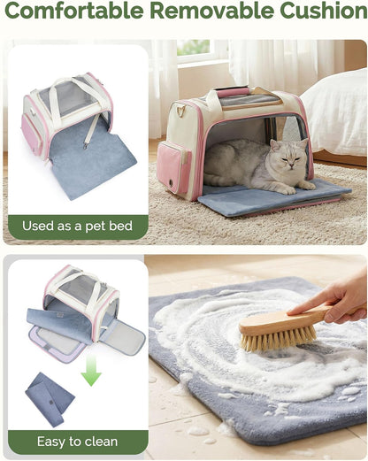 Homespon Soft-Sided Cat Carrier Dog Carrier, 34.5L Airline Approved Pet Carrier, Collapsible Travel Bag with Removable Bed for Small Dogs & Cats (Pink)