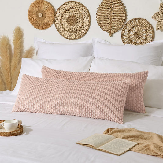 Kevin Textile Valentines 14x36 Inch Long Lumbar 1 Pack Boho Decorative Throw Pillow Cover Soft Striped Corduroy Rectangle Cushion Case Farmhouse Accent for Living Room Couch Sofa Bed, Light Pink