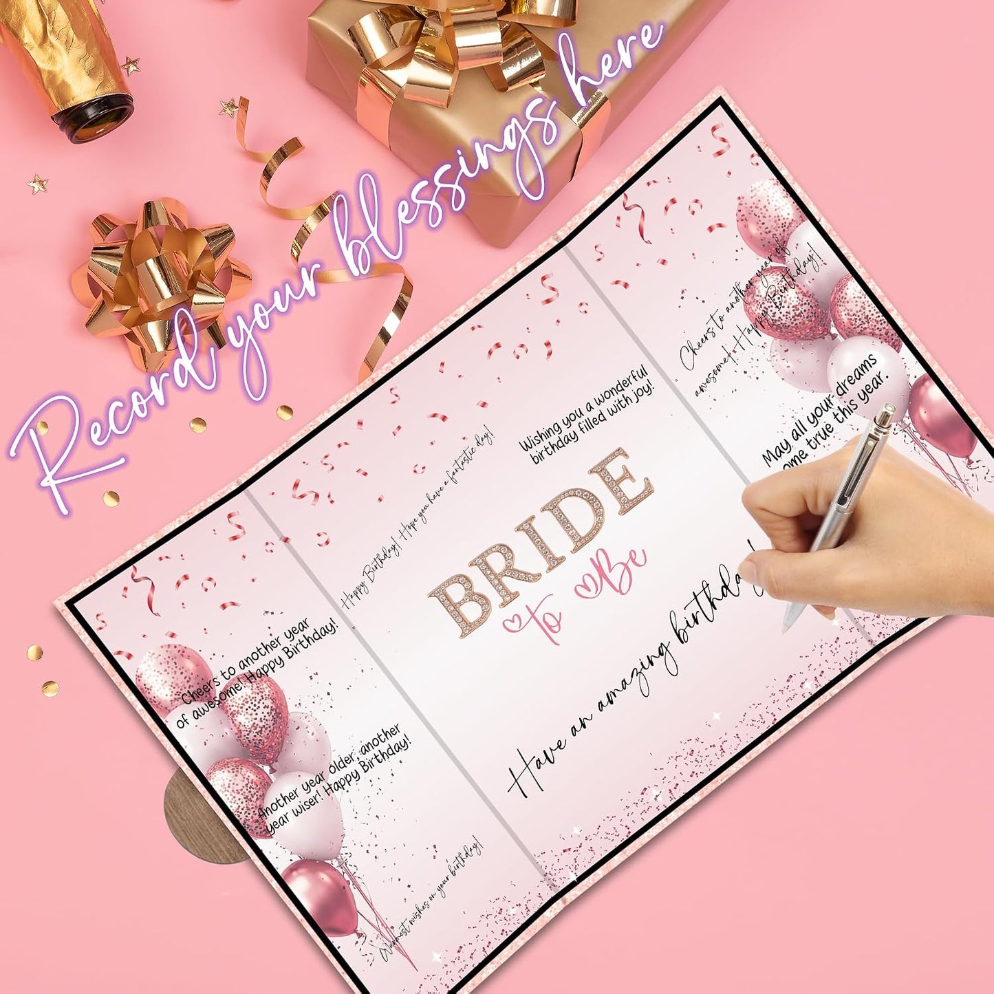 Pink Balloon Bridal Shower Decorations - Bride-to-Be Alternative Signature Guest Book for Women - 18 ''x12'' Signature Book Gifts - Bachelorette Party Wedding Reception Decor & Supplies - A06