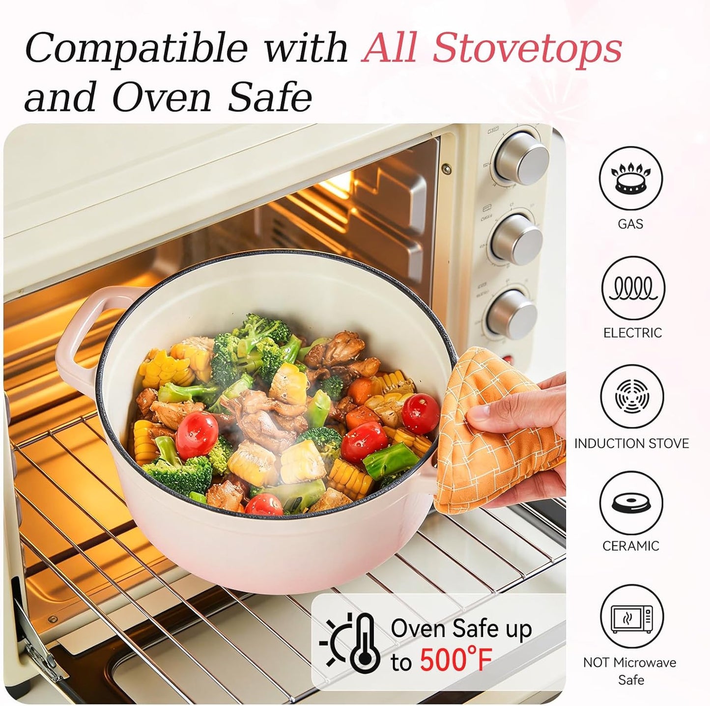 WANGYUANJI 3.3 Quart Enameled Cast Iron Dutch Oven with Lid, 8.7-Inch Heavy-Duty Casserole & Braiser Pan, Thick-Wall Construction, Silver Stainless Steel Knob, Gradient Pink, Safe for All Cooktops