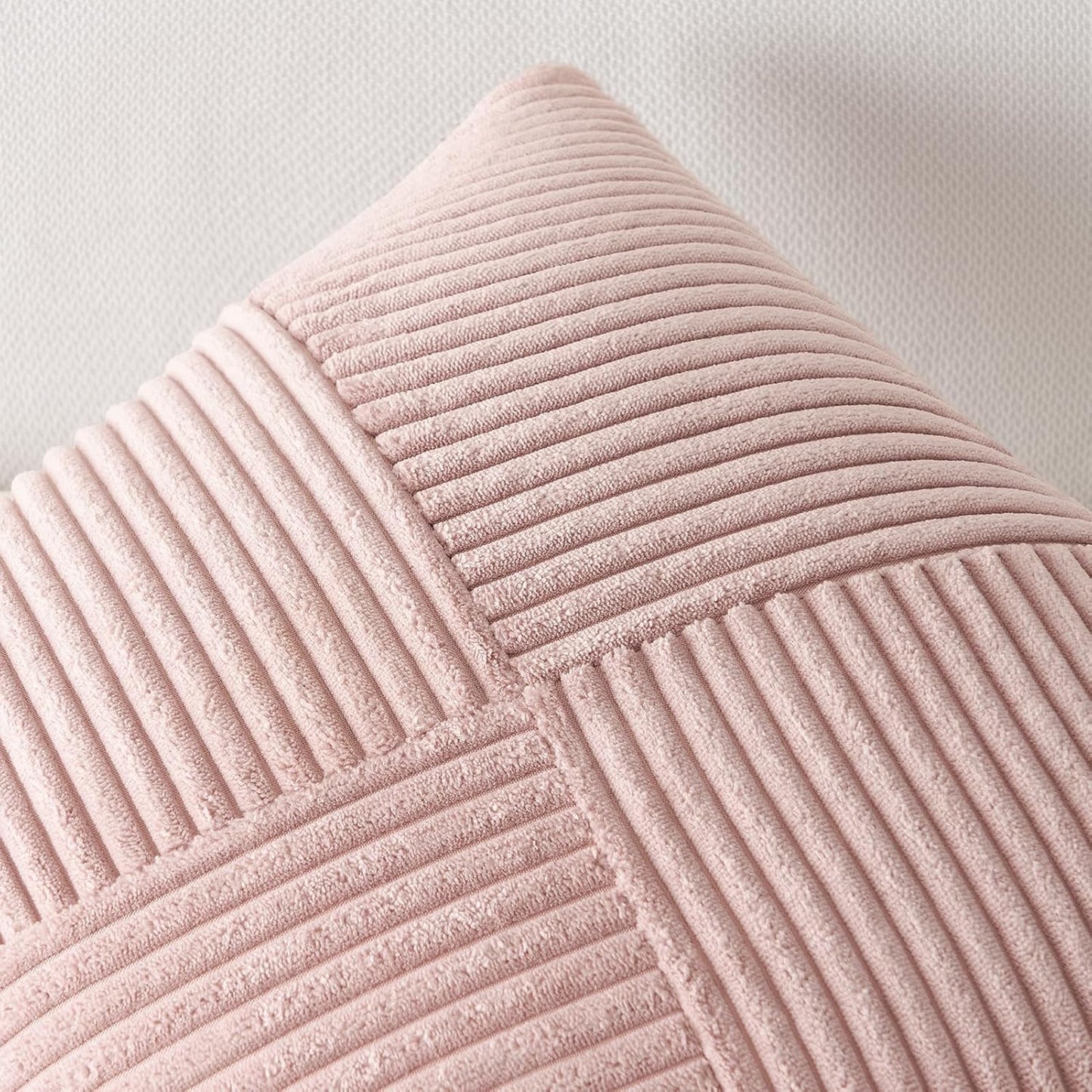 Topfinel Set of 2 Pink Decorative Yellow Throw Pillow Covers 18x18 Inch for Couch Sofa Bed, Farmhouse Boho Rustic Home Decor,Soft Corduroy Windmill Textured Striped Patchwork Cushion Cases