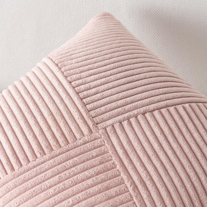 Topfinel Set of 2 Pink Decorative Yellow Throw Pillow Covers 18x18 Inch for Couch Sofa Bed, Farmhouse Boho Rustic Home Decor,Soft Corduroy Windmill Textured Striped Patchwork Cushion Cases