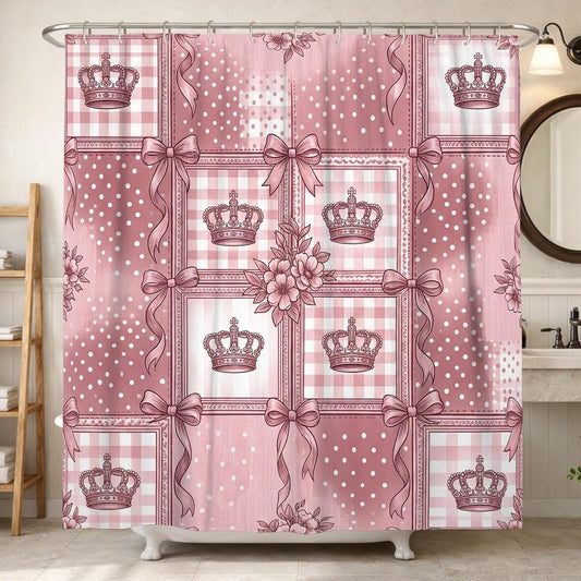 Royal Shower Curtain, Vintage Elegant Flower Bow Spring Peach Waterproof Fabric Bathtub Cloth Curtains for Bathroom Toile Guest Room Decor 62x72 Inch