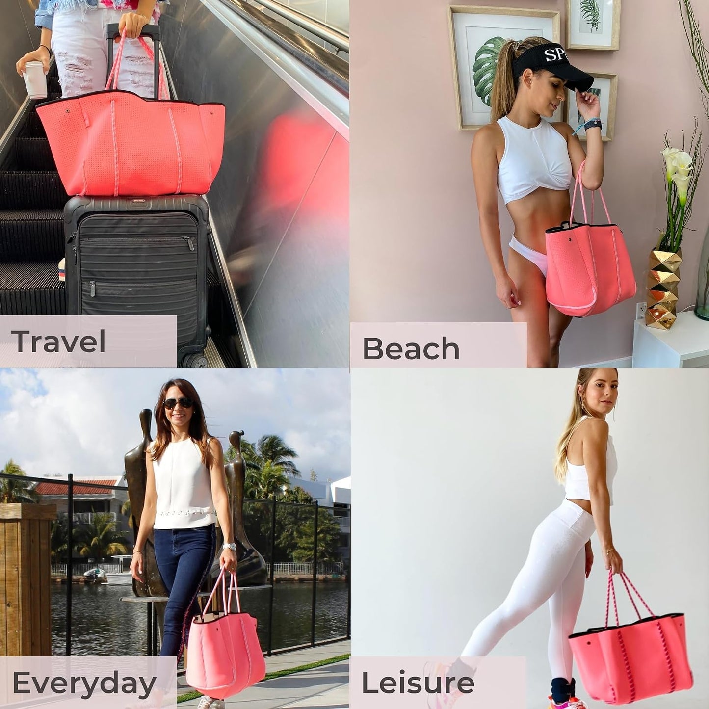 POPUPS Large Neoprene Tote Bag for Women - Everyday Designer Handbag for Travel Work and Beach with Pockets and Zipper Pouch
