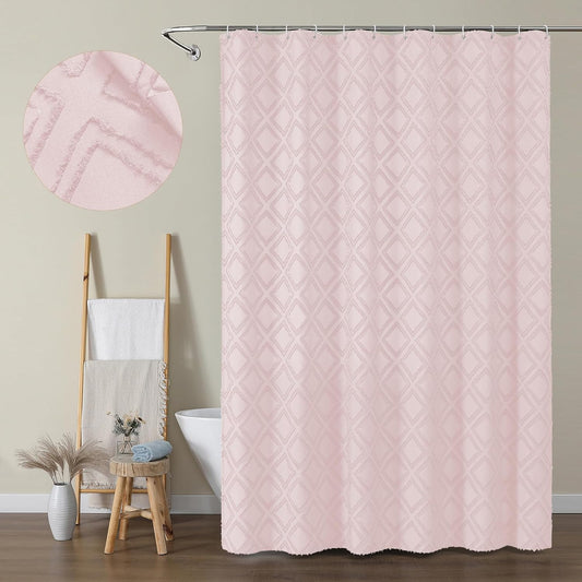 OWENIE Blush Shower Curtain, Jacquard Clip Fabric Boho Shower Curtains for Bathroom, Geometric Lightweight Fabric Bathroom Shower Curtain, Elegant Modern Luxury Hotel Style Design, 72" W x 84" L