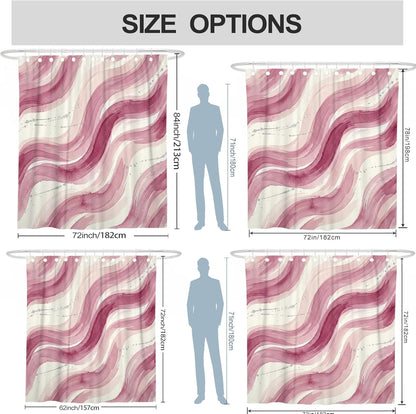 Waves Shower Curtain, Abstract Modern Brush Patterns Curves Summer Peach Washable with Hooks Bathtub Cloth Curtains Decor for Bathroom Guest Room 72x78 Inch