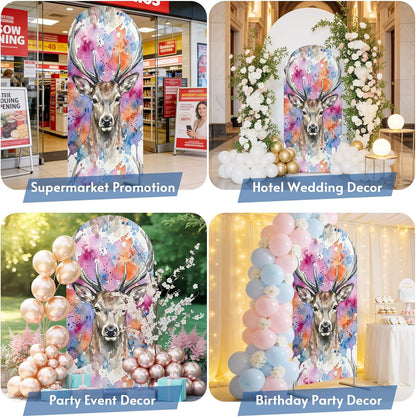 Elk Arch Backdrop Cover 6.6FT, Pink Purple Blue Watercolor Splashes Splatter Animal Spandex Fitted Stretchy Arch Stand Covers, Round Top Chiara Backdrop Cover for Wedding Party Birthday Baby Shower