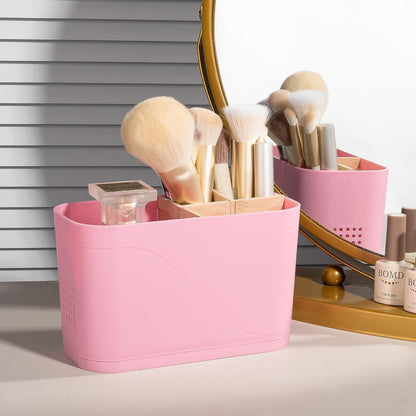 Toothbrush Holders for Bathrooms, Electric Tooth Brush Holder with Bamboo Dividers Kids Toothbrush and Toothpaste Organizer for Bathroom Countertop Accessories Storage, 4 Slots, Pink
