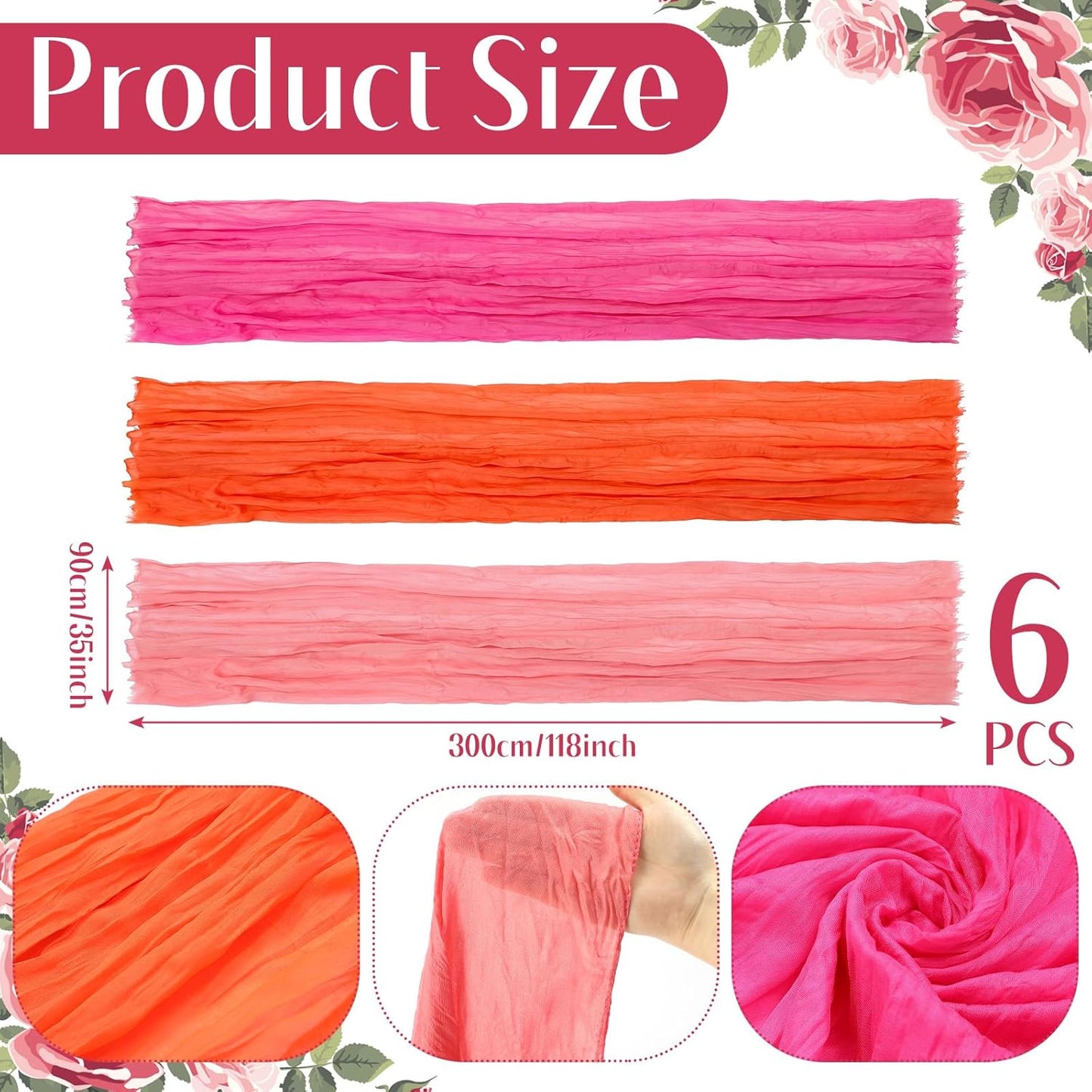 12 Pcs Pink and Orange Party Table Runners 35 x 118 Inch Sunset Party Decoration Boho Sheer Cheesecloth Gauze Table Runners for Wedding Birthday Baby Bridal Shower Graduation Decor