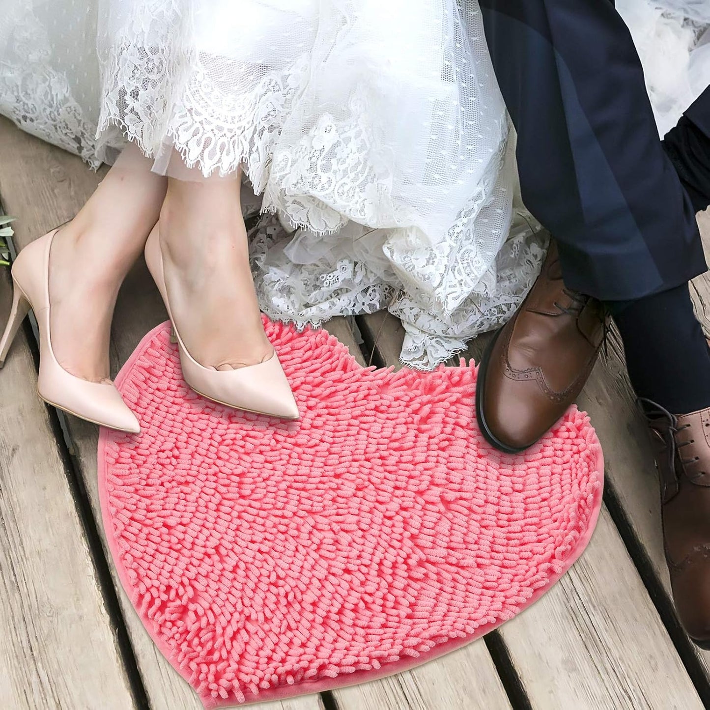 Photect Pink Heart Shaped Rug, Non-Slip Chenille Bathroom Mat for Mom, Washable Soft Plush Carpet for Bedroom, Living Room & Entryway, Lovely Gift for Mother's Day 20'' x 24''