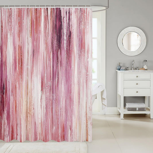 Erosebridal Abstract Brush Stroke Bath Curtain 72" W X 78" L Pink Artistic Striped Shower Curtain Modern Minimalist Oil Painting Style Bathroom Accessoriess Geometric Aesthetic Fabric Shower Curtains