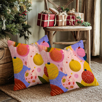 Christmas Ornament Throw Pillow Covers Set of 2, Festive Modern Flower Star Xmas Peach Soft Velvet Washable Couch Pillow Covers for Living Room Apartment Bed Sofa Decor 22x22 Inch