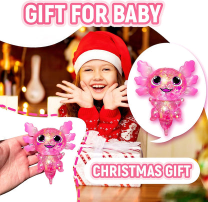 Squishy Axolotl Sugar Stress Balls Squeeze Toy for Kids, Slow Rise Squishy Axolotl Sensory Fidget Toys, Glitter Axolotl Sugar Squeeze Stress Ball Easter Basket Stuffers (Pink)