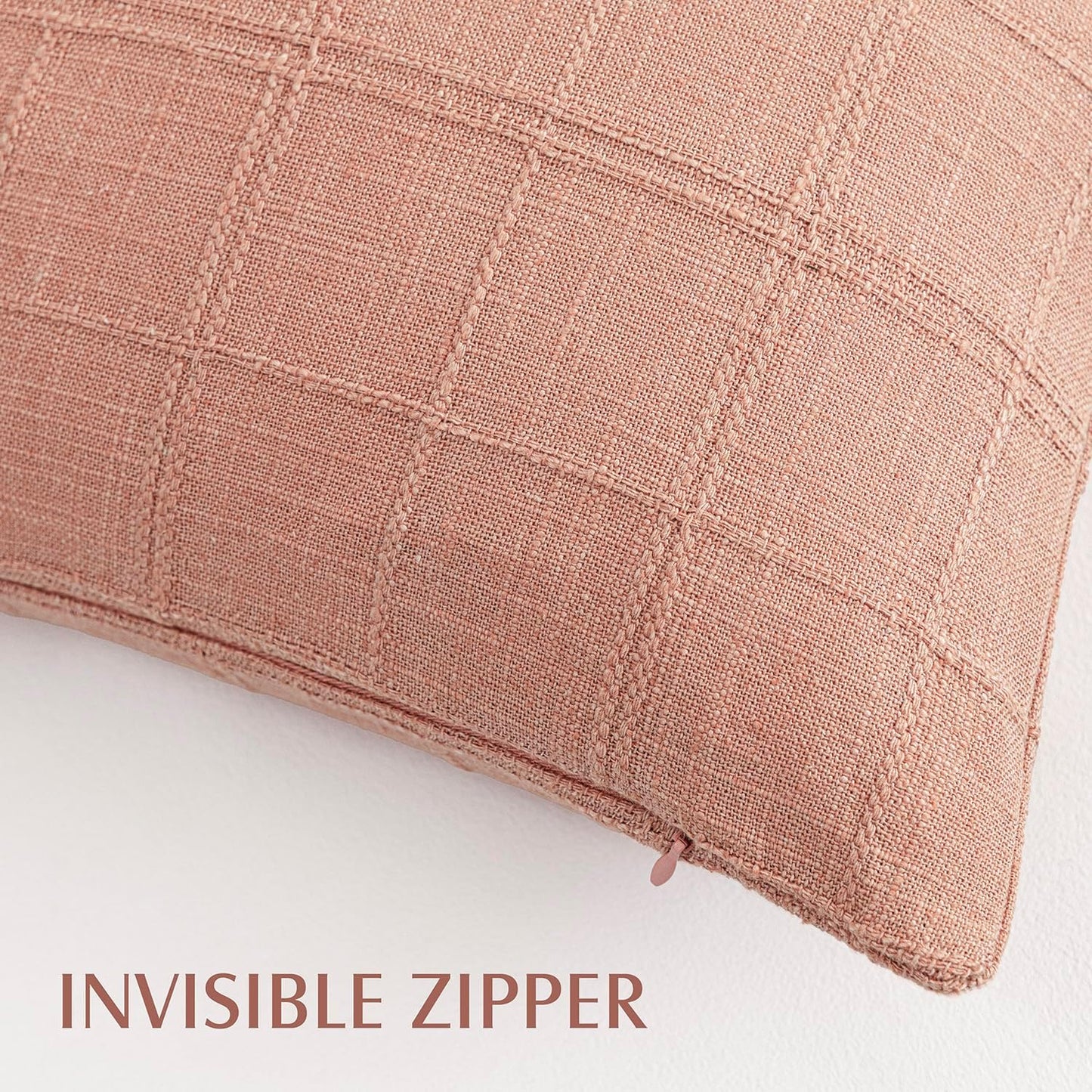 Foindtower Set of 1 Decorative Linen Check Throw Pillow Cover Neutral Farmhouse Lumbar Cushion Cover Modern Boho Accent Home Decor for Sofa Chair Couch Bedroom Living Room,12×20 Inch,Coral Pink