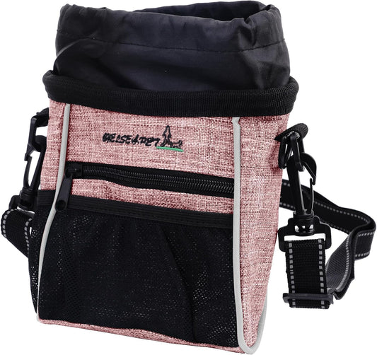 Dog Treat Pouches Training Walking Bag, Dog Training and Behavior Aids, Large Space for Pets Food, Durable Polyester Fabric, 3 Ways to Wear, Portable Pet Bagand Easy to Clean (Pink)