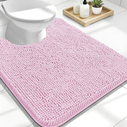 OLANLY Toilet Rugs U-Shaped 24x20, Extra Soft Absorbent Chenille Contour Bathroom Rugs for Toilet, Dry Quickly, Machine Washable, Non-Slip Bath Mat, Pink