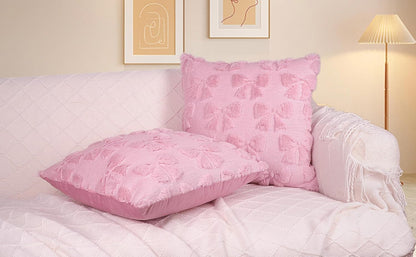Yuubin Pink Bow Throw Pillow Covers 18x18in Set of 2,Christmas Coquette Soft Plush Faux Fur Pillow Case for Large Couch Sofa Home Room Indoor Outdoor Holiday Decorations