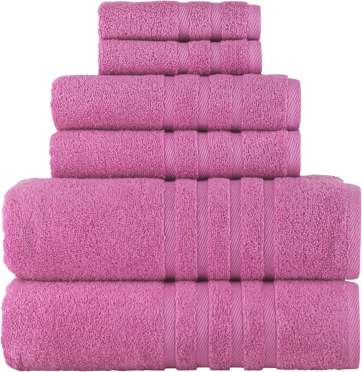 Hotel and Spa Quality 6 Piece Bath Towel Set 2 Bath Towel 2 Hand Towel 2 Washcloth Soft 100% Turkish Cotton Pink