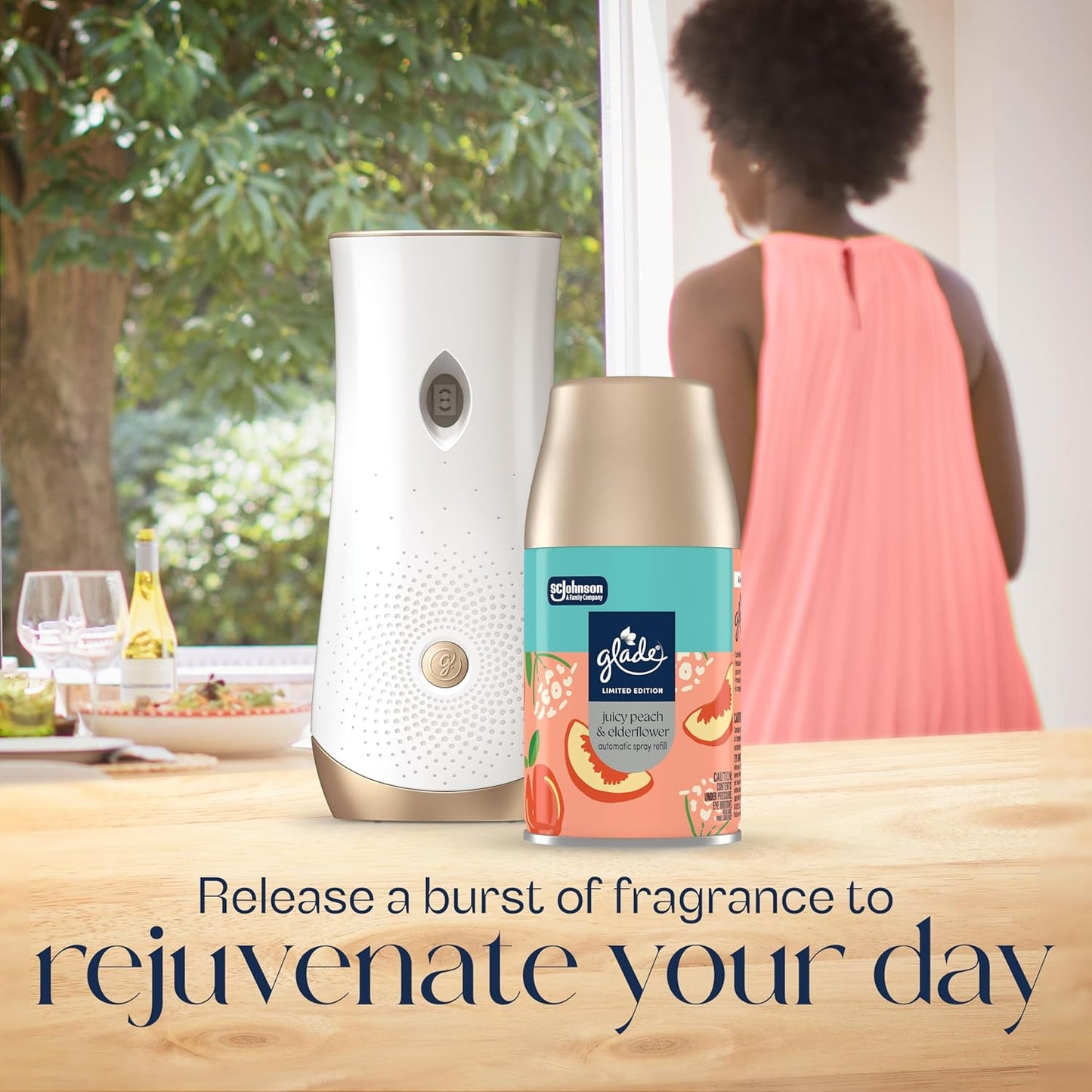 Glade Automatic Spray Refill, Juicy Peach & Elderflower, Scented Air Freshener for Home and Bathroom, 6.2 Oz