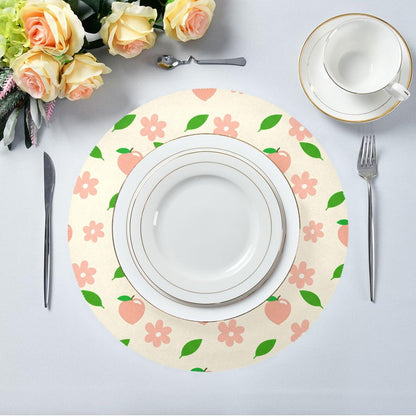 Round Placemats Set of 6 Pink Peaches Washable Non-Slip Heat Resistant Place Mats, 15.4” Dining Table Place Mats for Kitchen Holiday Party Decoration