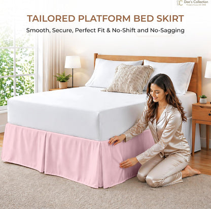 Dee's Collection Full Size Bed Skirt 13" Drop Hotel Quality Pleated Dust Ruffle with Platform Style Secure Fit, Split Corners, Wrinkle & Fade Resistant Microfiber, Tailored Classic Look, Pink