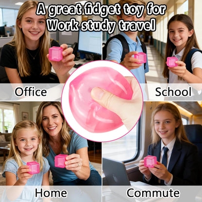 Ice Cube Squishy Stress Ball,1.98"*1.98" Medium Squishy Cube Fidget Toy, Ice Cube Pieces Silent Nice Square Shape Anxiety Sensory Squishy Fidget Toy Slow Rise, Classroom Prizes, Calming Kids(Pink)