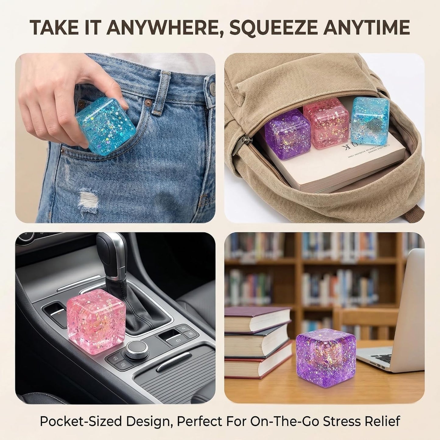Pink Glitter Cube Sugar Stress Ball Squishy Sensory Fidget Toy for Kids & Teens, Slow Rebound Cube Squishy, Portable Squeeze Fidget Toy for Anxiety, Party Favors, Birthday Gifts