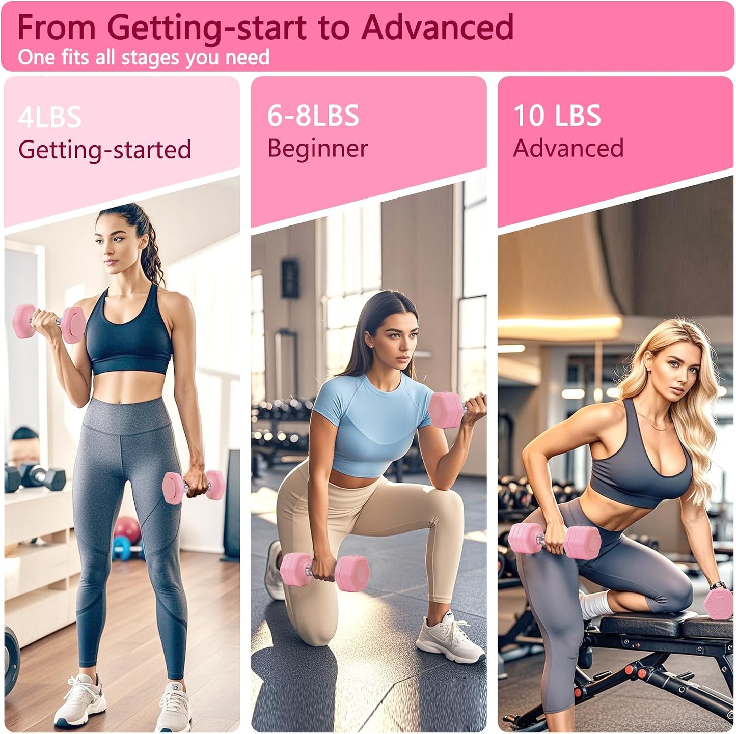 Adjustable Dumbbell Set of 2 Total 20 Lbs 4-in-1 Each 4lb 6lb 8lb 10lb 1s-Adjust Dual-Stable Free Weights for Women Men Home Gym Outdoor Workouts
