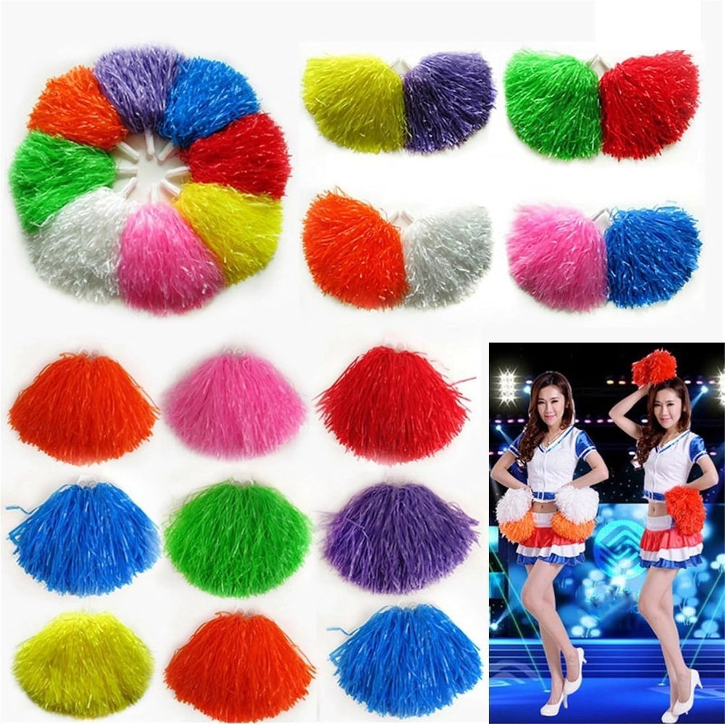 Shining Cheer Pom Poms 8pair 2 Styles Competition Flower Fancy Cheerleader Pompoms Club Sport Supplies Cheerleading Cheering Ball Dance Party Decorator