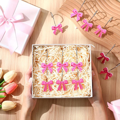 Yungyan 12 Pcs Pink Bow Shower Curtain Hooks Metal Rustproof Curtain Hangers Pink Bow Knot Decorative Stainless Steel Hook Ring for Spring Mother's Day Bathroom Wedding Birthday Preppy Bathroom Decors