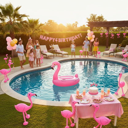 Yaomiao 6 Pieces Flamingo Pool Party Decorations, 22'' Inflatable Pink Flamingos Props Toys for Tropical Hawaiian Luau Birthday, Bachelorette Summer Beach Pool Decor, Yard Lawn Party Supplies