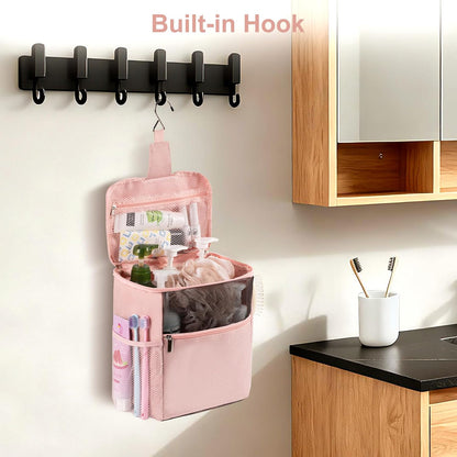 Mesh Shower Caddy Hanging Portable, Bathroom Caddy Organizer for College Dorm Essentials, Shower Tote Bag with Built-in Hook for Beach, Swimming, Gym camping (Pink)
