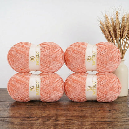 Velvet Chenille Yarn for Crocheting & Knitting 1440 Yards, Soft Thick Fluffy Bulky Blanket Yarn, 4 Pack of 10.5oz (Salmon Pink)