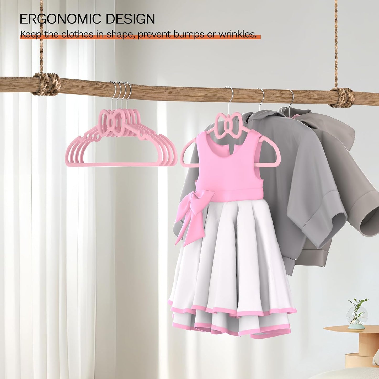 15.5 Inch Kids Butterfly Bow Hangers 60 Pack, Durable Big Kid Hangers for Youth, Teen and Petite Woman, Plastic Kids Hanger, Cute Childrens Hanger for Closet, Pink