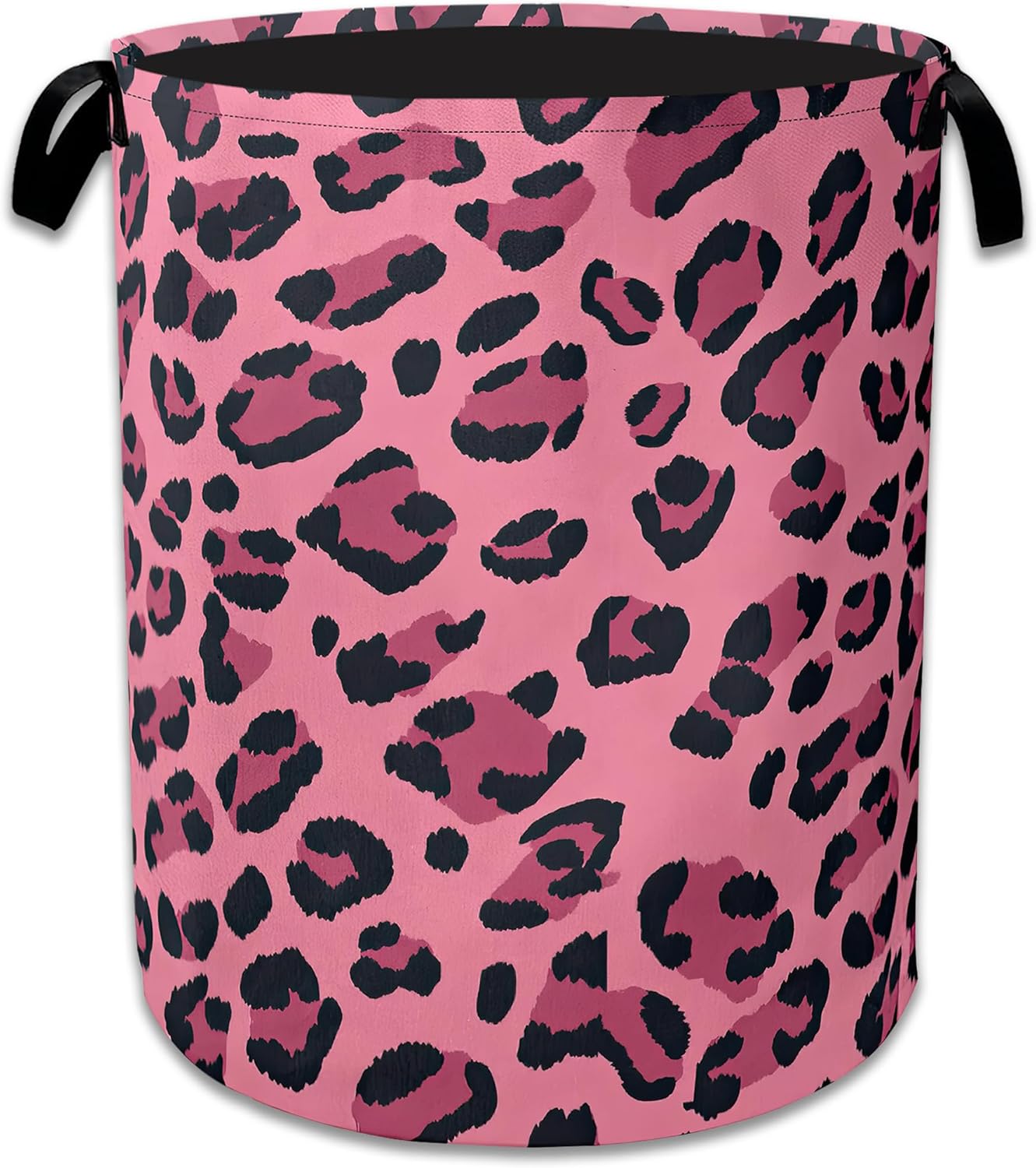 Pink Leopard Laundry Basket Collapsible Laundry Hamper Clothes Storage Bin for Bathroom Bedroom Room Decor 16" X 20.8"
