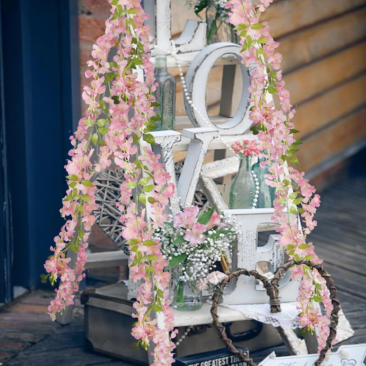 CISDUEO 2 Pcs Wisteria Hanging Flowers Wisteria Flowers Vine Garland Wedding Arch Decoration Pink Artificial Wisteria Vines Hanging Flower Vines Silk for Party Garden Home Table Backdrop 6 Feet