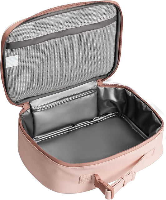 Mess Hall Insulated Lunch Bag Leak Resistant Soft Shell Cooler Box with AirTag Pouch, Adjustable Handle, Pink Rose Quartz, Easy Clean for Work School Office Men Women Kids