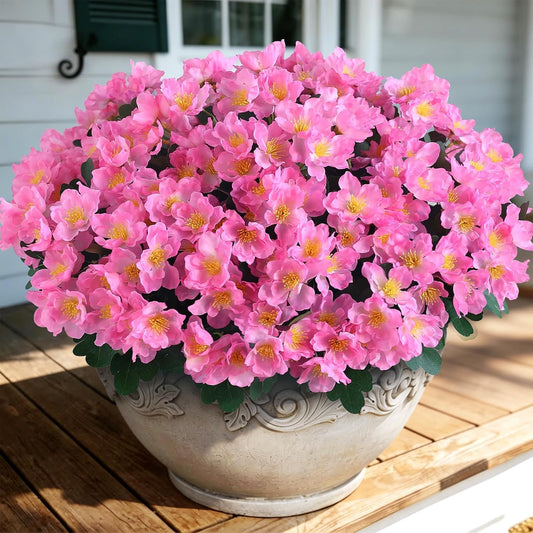 Juxdp 8 Bundles Artificial Camellia for Front Door Outside - Faux UV Resistant Real Looking Camellia Flowers Fake Silk Bouquets Plants for Garden Window Farmhouse Home Spring Summer Decor (Pink)