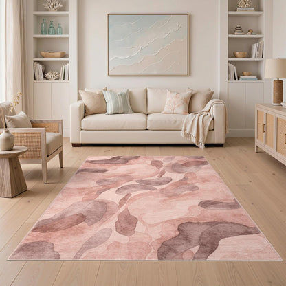 5'x7' Washable Modern Abstract Area Rug, Dusty Rose Flatwoven Floor Covering for Dining Room, Under Table, Home Office, Non-Slip Chair-Friendly Carpet | Ref:2164494
