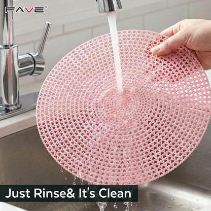 FAVE Pink Vinyl 6PC Round Placemats, Washable Table Mats for dinnner Party