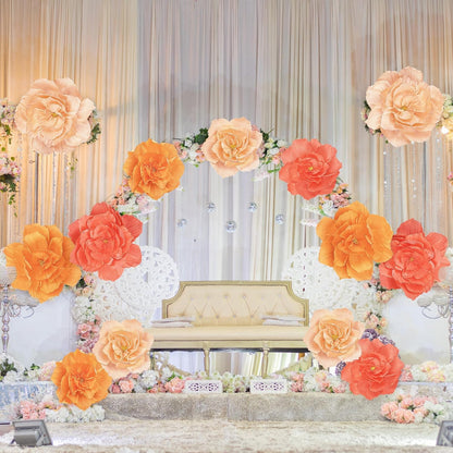 Aneco 6 Pieces Large Paper Artificial Flowers 3D Crepe Tissue Flower Wall Decor for Wedding Birthday Bachelorette Bridal Shower Backdrop Table Centerpieces Party Supplies, Peach Pink, Ivory