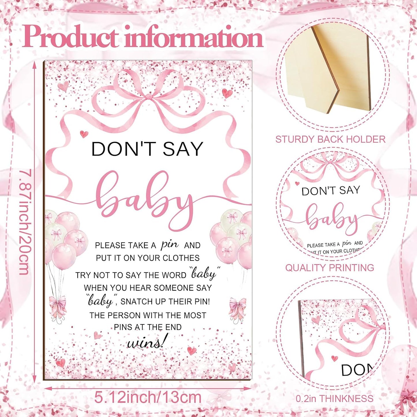 Patelai 321 Pcs Pink Bow Baby Shower Decorations Set 5 Games Include Pink Ribbon Baby Shower Bingo Word Scramble Description The Price Guess Don't Say The Word Sign for Coquette Bow Game Party Decor